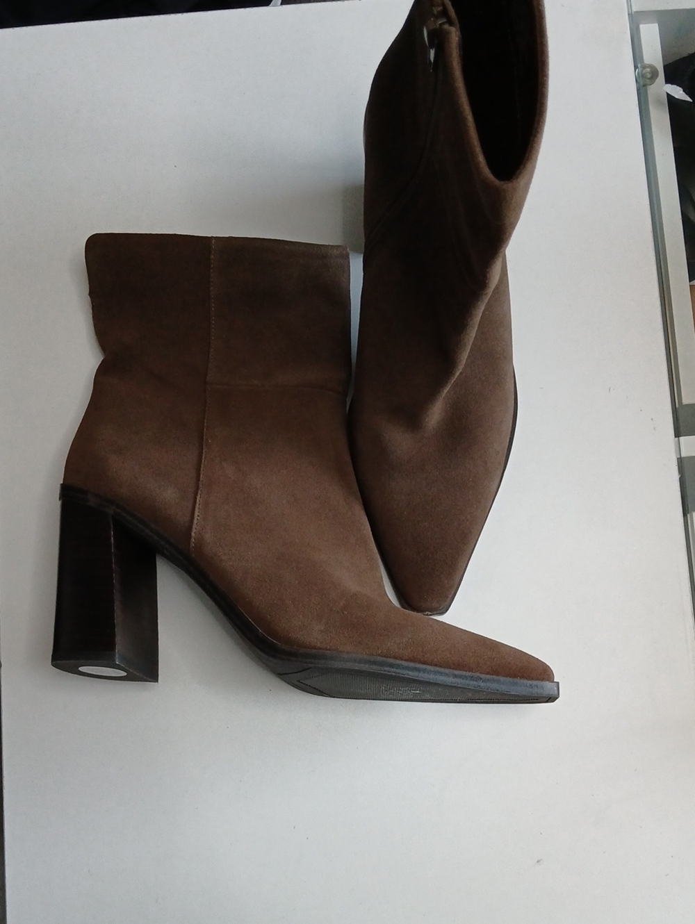 Women's Brown Suede Ankle Boots with Block Heel